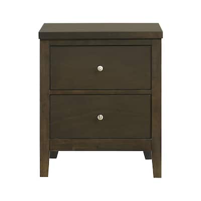 2 Drawers Wooden Nightstand with Brushed Nickel Hardware in Dark Cocoa