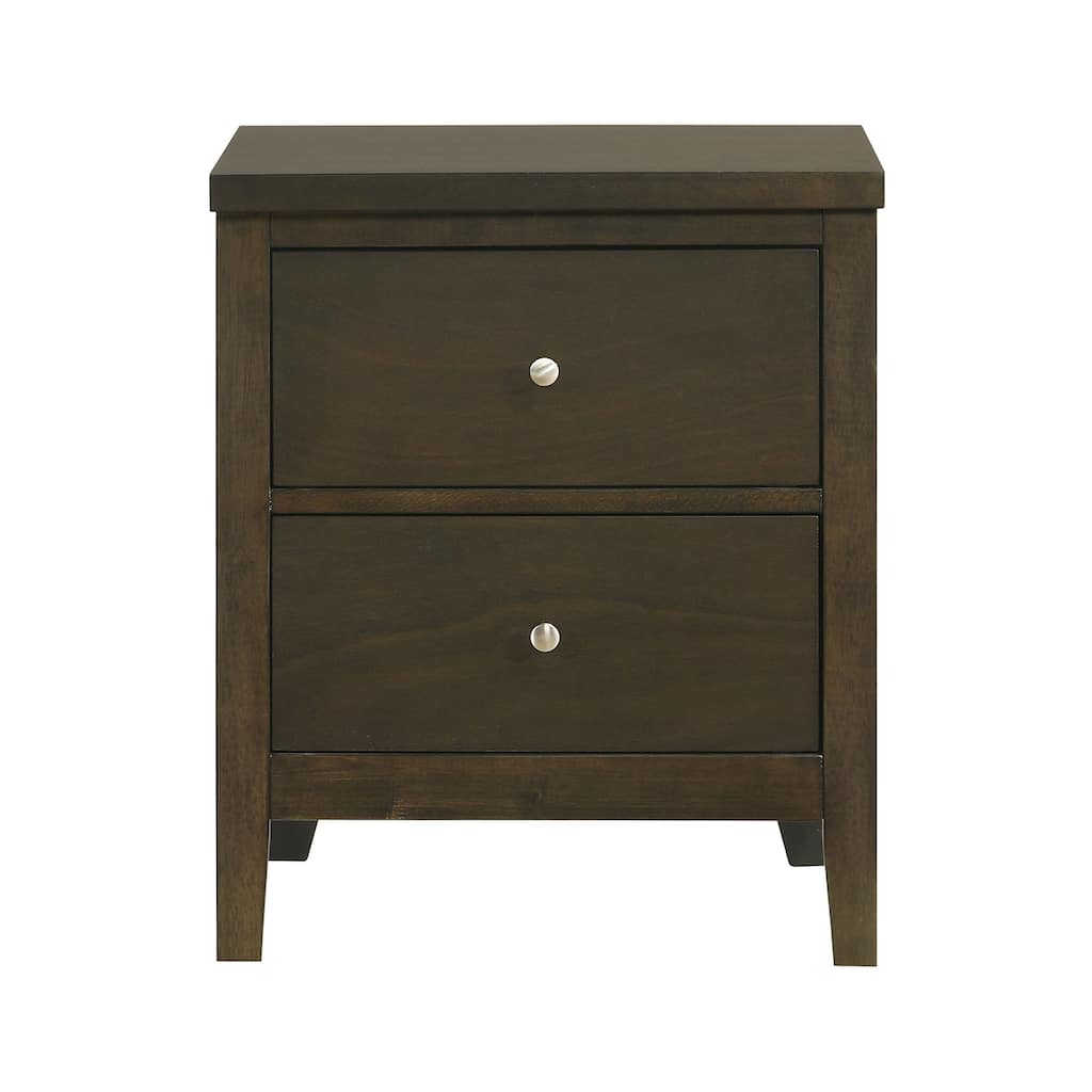 2 Drawers Wooden Nightstand with Brushed Nickel Hardware in Dark Cocoa