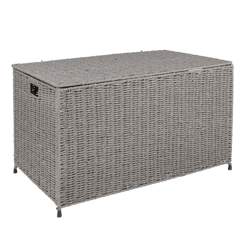 Household Essentials Woven Paper Rope Storage Chest with Hinged Lid and Integrated Handles - 27.0"L x 16.9"W x 15.9"H - 27.0"L x 16.9"W x 15.9"H - Grey