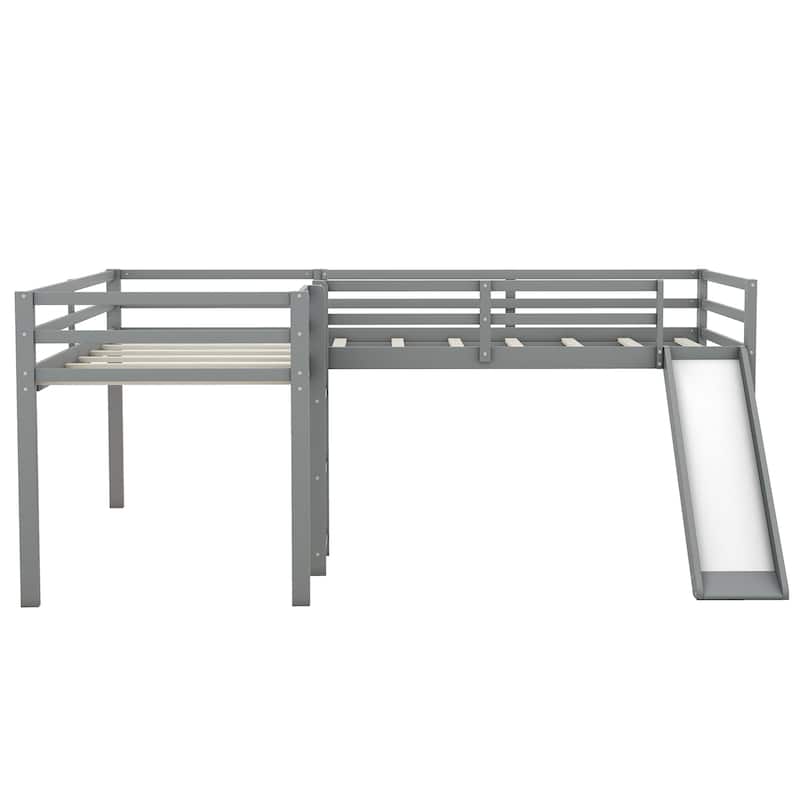 L-Shaped Twin Size Loft Platform Bed Frame with Ladder and Slide, Space-Saving Design with Fun Features for Kids Bedrooms
