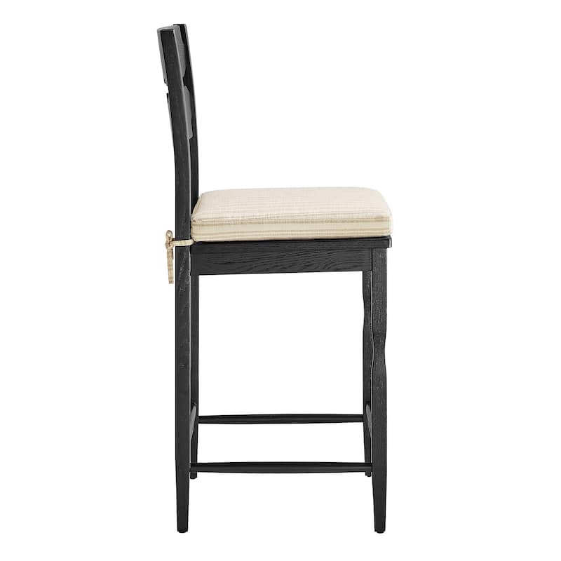 Jax Oak Wood Counter Stool With Wavy Razor Back and Cushion