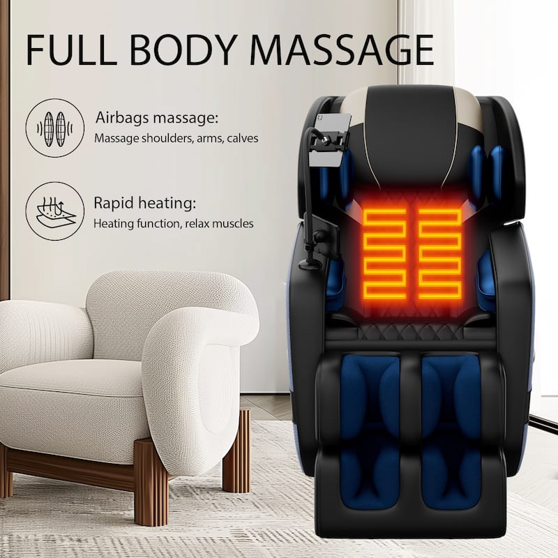 Luxury Zero Gravity Full-Body Massage Chair with Heating, Bluetooth Audio, and Foot Rollers - Home Relaxation Recliner
