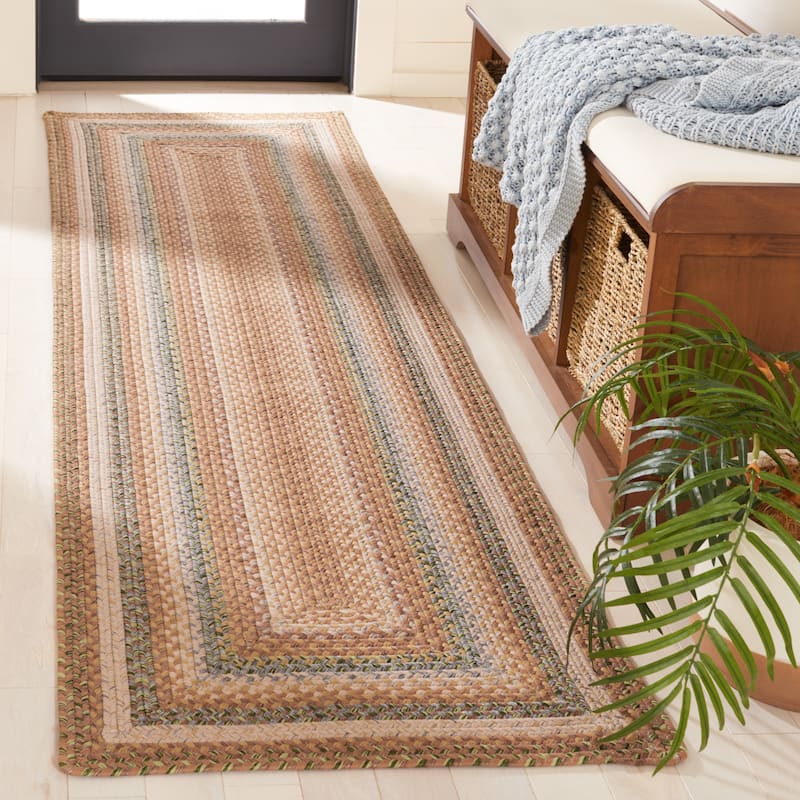 SAFAVIEH Handmade Braided Jivitza Country Rug - 2'3" x 12' Runner - Tan/Multi