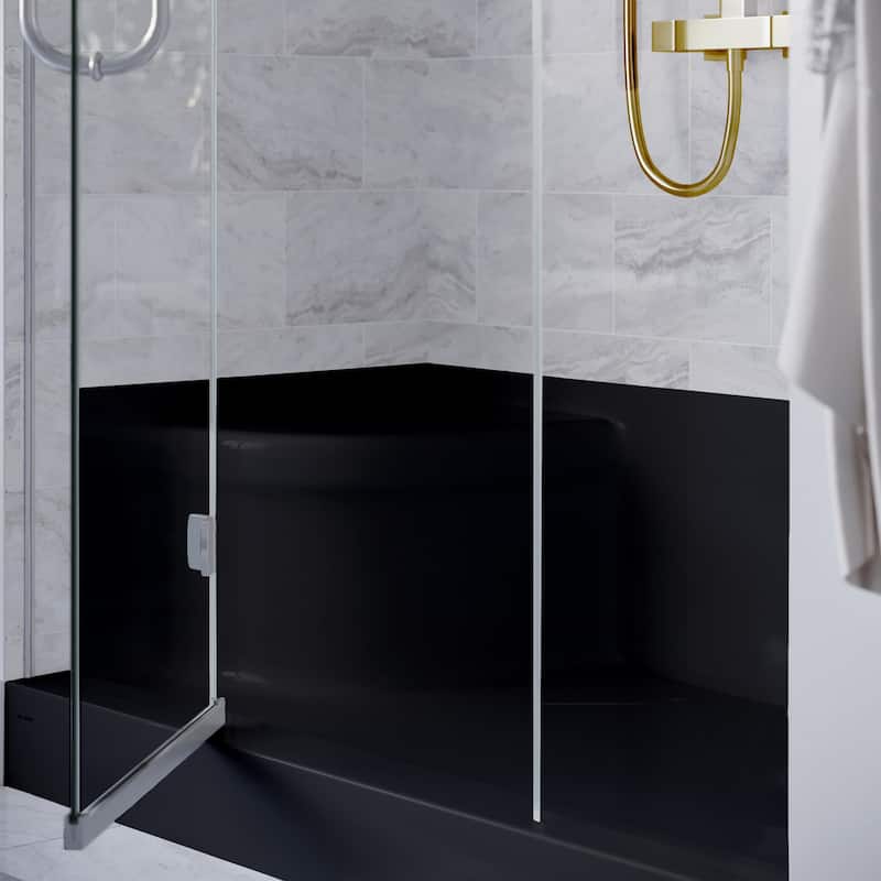 Aquatique 60" X 32" Right Drain, Shower Base In Matte Black - 59.75" x 32" x 23.25"