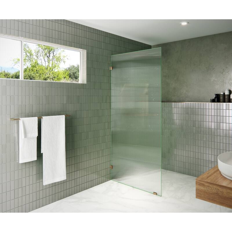 Glass Warehouse 34" x 78" Frameless Shower Door - Single Fixed Panel Fluted Frosted - Brushed Bronze