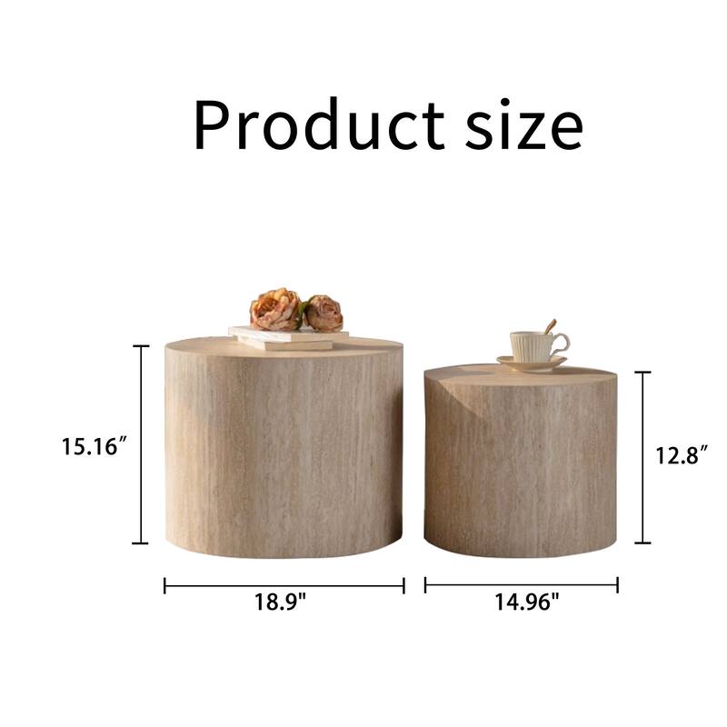 Set of 2 Round Wooden Nesting Coffee Tables - Modern Small Space Solution