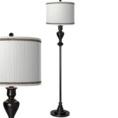 Faux Pleated Print Lamp Shade with Black Bronze Floor Lamp - 13" x 58"