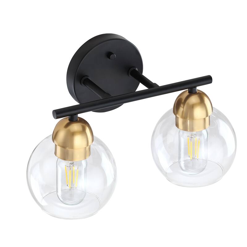 2-Light Dimmable Metal Bathroom Vanity Light Fixture With Glass Shade