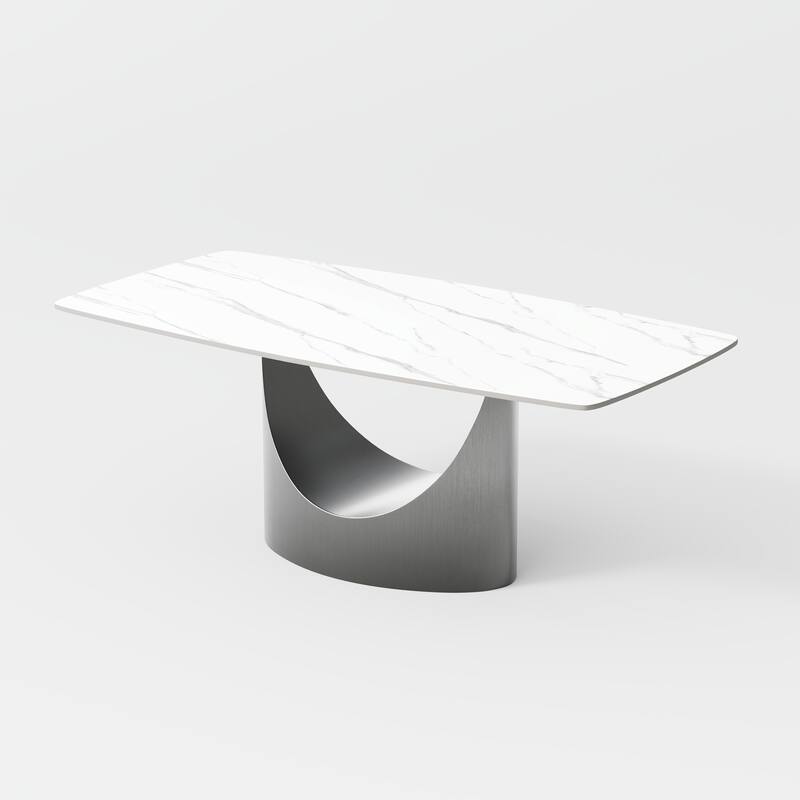 63"-94" Hobart Modern Dining Table with Rectangular Sintered Stone Tabletop and Carbon Steel Leg for 4-10
