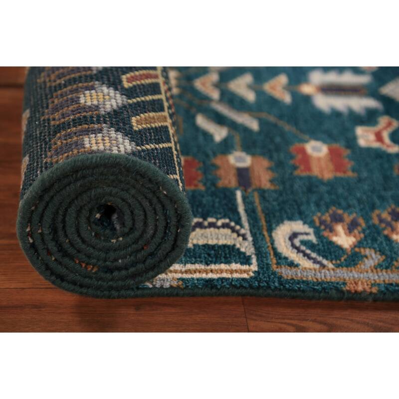 All-Over Green Tribal Kazak Indian Runner Rug Handmade Wool Carpet - 2'7"x 9'10"