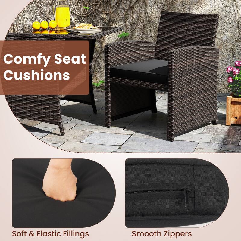 Gymax 3 Piece Patio Wicker Dining Set 2 Rattan Chairs w/ Rectangle