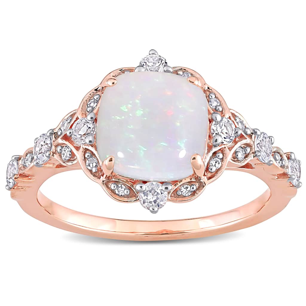 Miadora 10K Rose Gold White Sapphire and Diamond Halo Engagement Ring