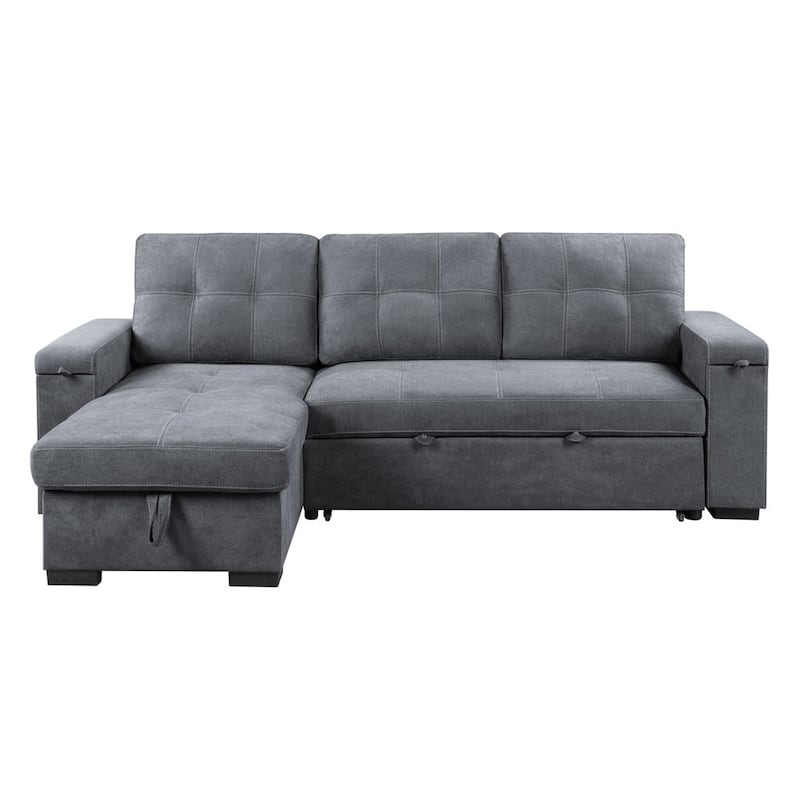 Woven Fabric Reversible Sectional Sofa with Storage Chaise, USB Ports