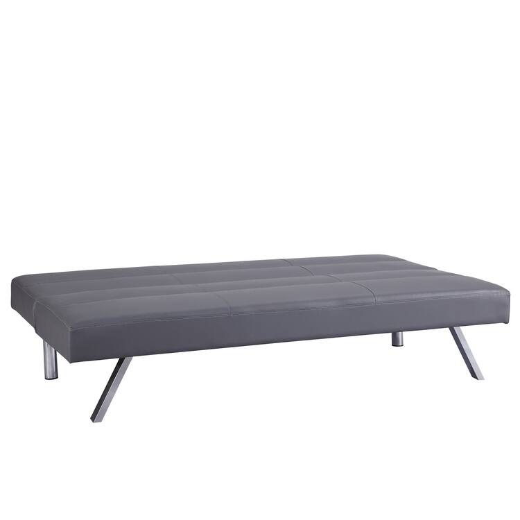 Modern Faux Leather Futon Sofa Bed - Convertible Folding Couch with Chrome Legs, Small Reclining Sofa