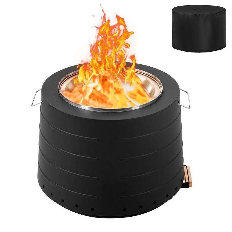 19.5" Smokeless Fire Pit, Portable Stainless Steel for Outdoor, Camping, with Ash Tray, Handles, and Weatherproof Cover