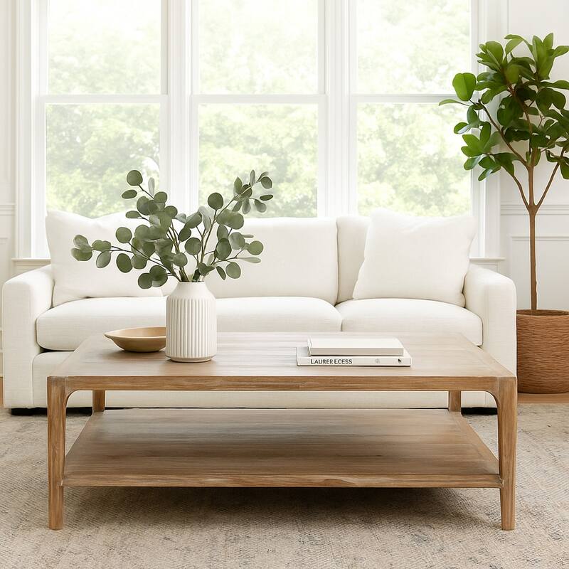 Tuley Coffee Table, Storage Shelf, Reclaimed Pine Wood, Gray, 48 Inch