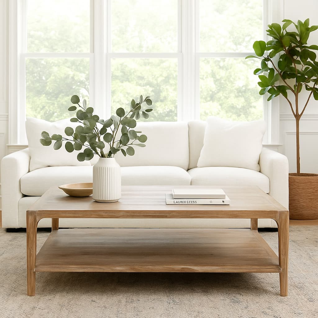 Tuley Coffee Table, Storage Shelf, Reclaimed Pine Wood, Gray, 48 Inch