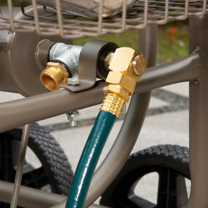 Glitzhome 36"H Steel Garden 4-Wheel Reel Cart with Hose