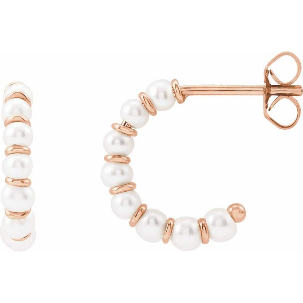 Curata 14k Rose Gold 3x 14.98mm Cultured White Freshwater Pearl Half Hoop Earrings