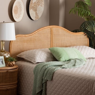 Adelita Natural Rattan Arched Headboard - Handwoven Cane Panel with Rattan Frame, Coastal Boho Style Bedroom Decor, Queen