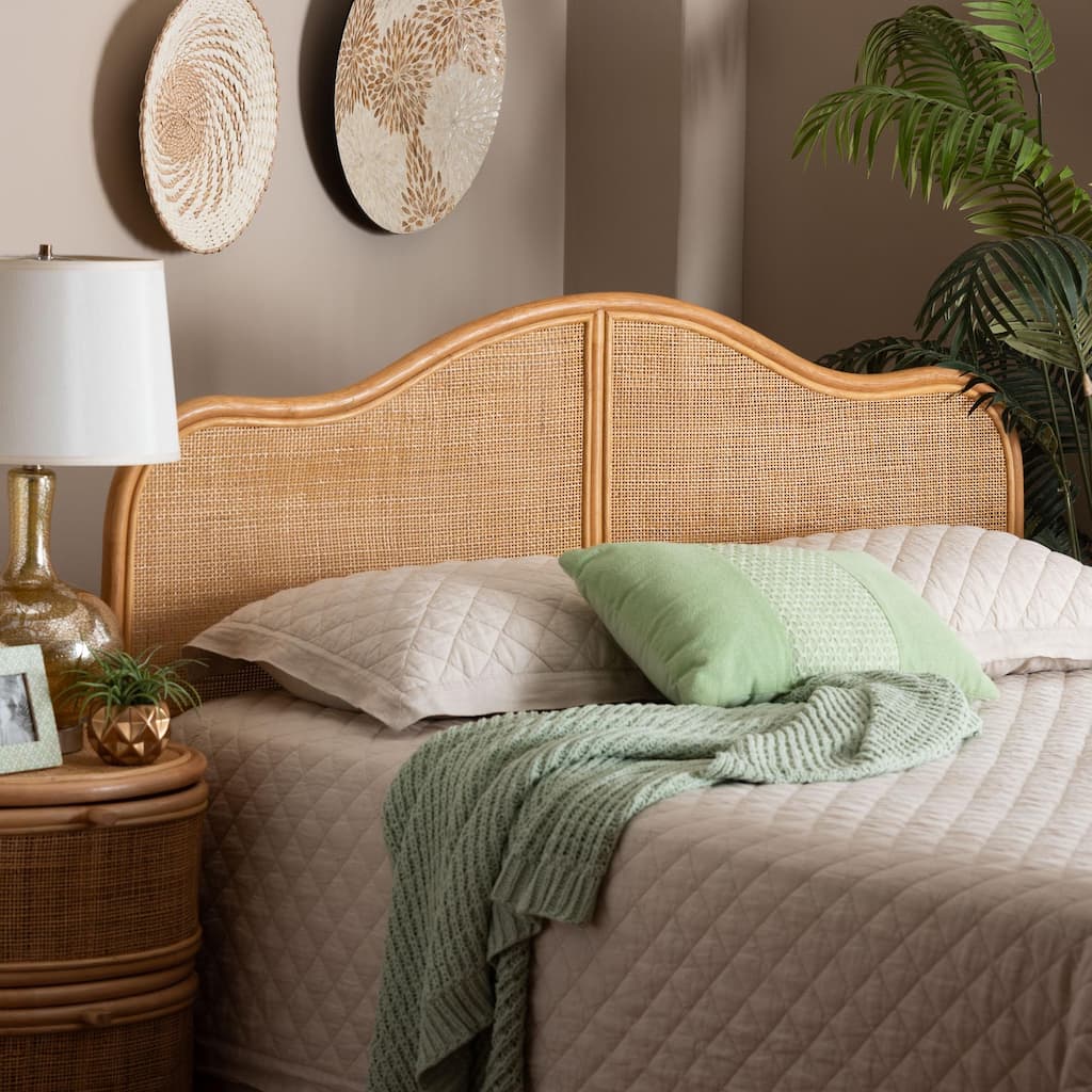 Adelita Natural Rattan Arched Headboard - Handwoven Cane Panel with Rattan Frame, Coastal Boho Style Bedroom Decor, Queen