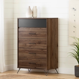 Olvyn 5-Drawer Chest, Natural Walnut and Charcoal