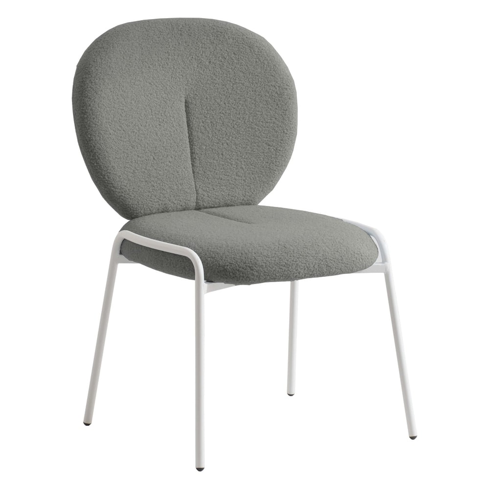 Celestial Boucle Dining Side Chair in White Iron Frame