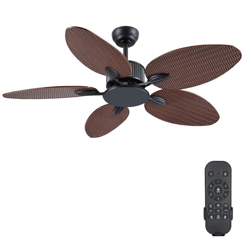 50 Inch Tropical Palm Island Brown and Wood Grain Tropical Indoor/Outdoor Ceiling Fan DC Motor Remote Control - 50 Inches