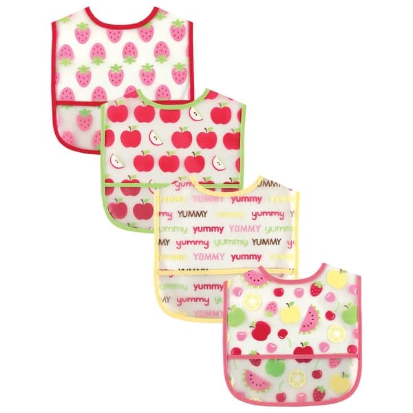 slide 1 of 1, Luvable Friends Baby Girl Waterproof PEVA Bibs 4pk, Pink, One Size - Pink - One Size One Size - Pink