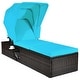 preview thumbnail 2 of 8, Gymax Rattan Patio Chaise Lounge Chair W/ Adjustable Canopy Turquoise