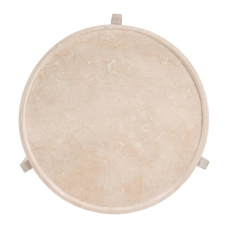 HomeRoots 30" Natural Genuine Marble and Marble Round Coffee Table - 30.00 in. x 15.00 in. x 30.00 in.