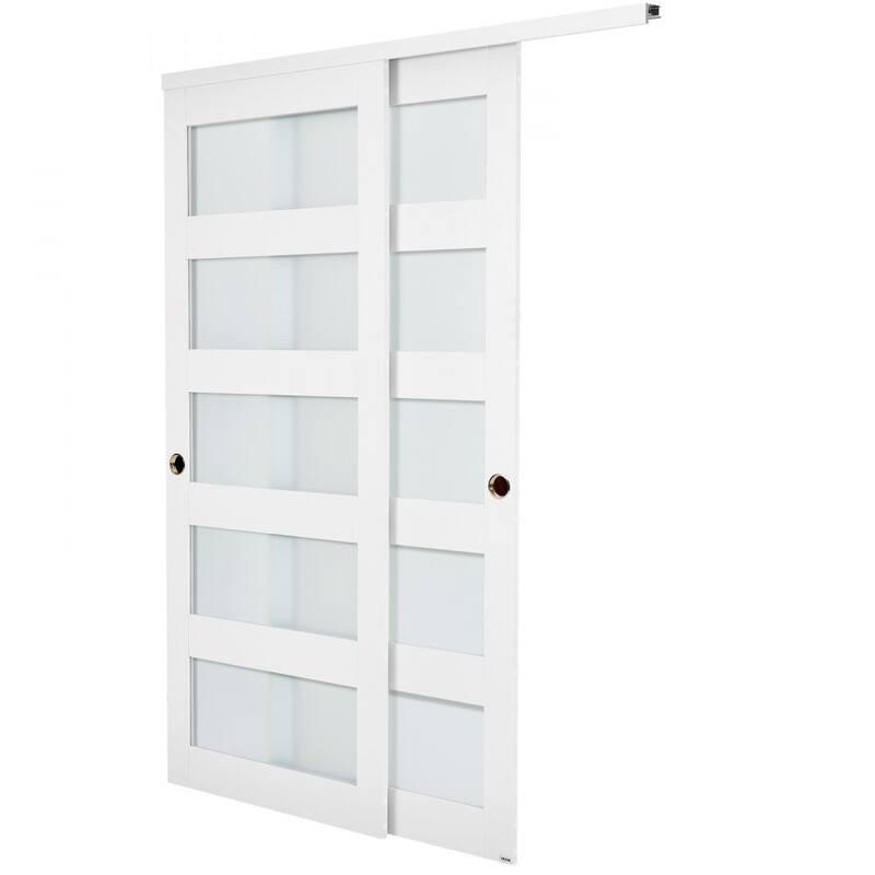 White Wood MDF Sliding Closet Doors with Frosted Glass Panels