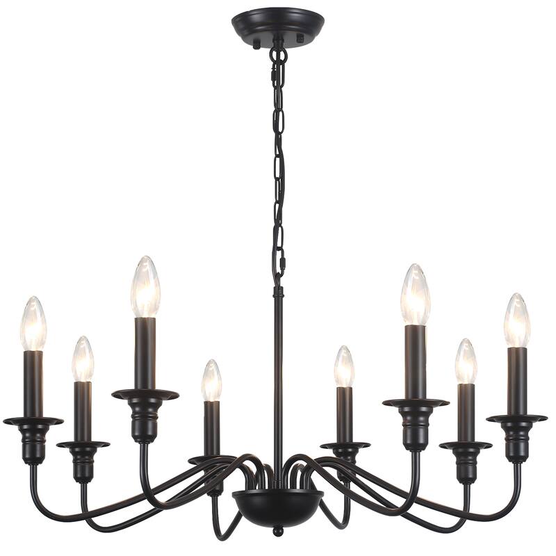 8-Light Rustic Candlestick Island Chandelier Linear Chandelier Lighting for Kitchen Island - Black