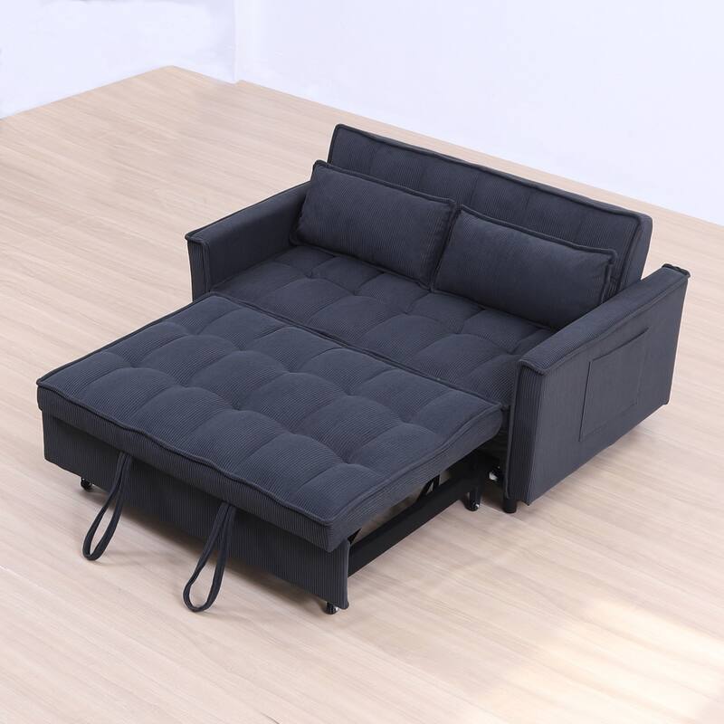 54" Double Buffer Broaching Sofa Bed, Corduroy, Dark Gray