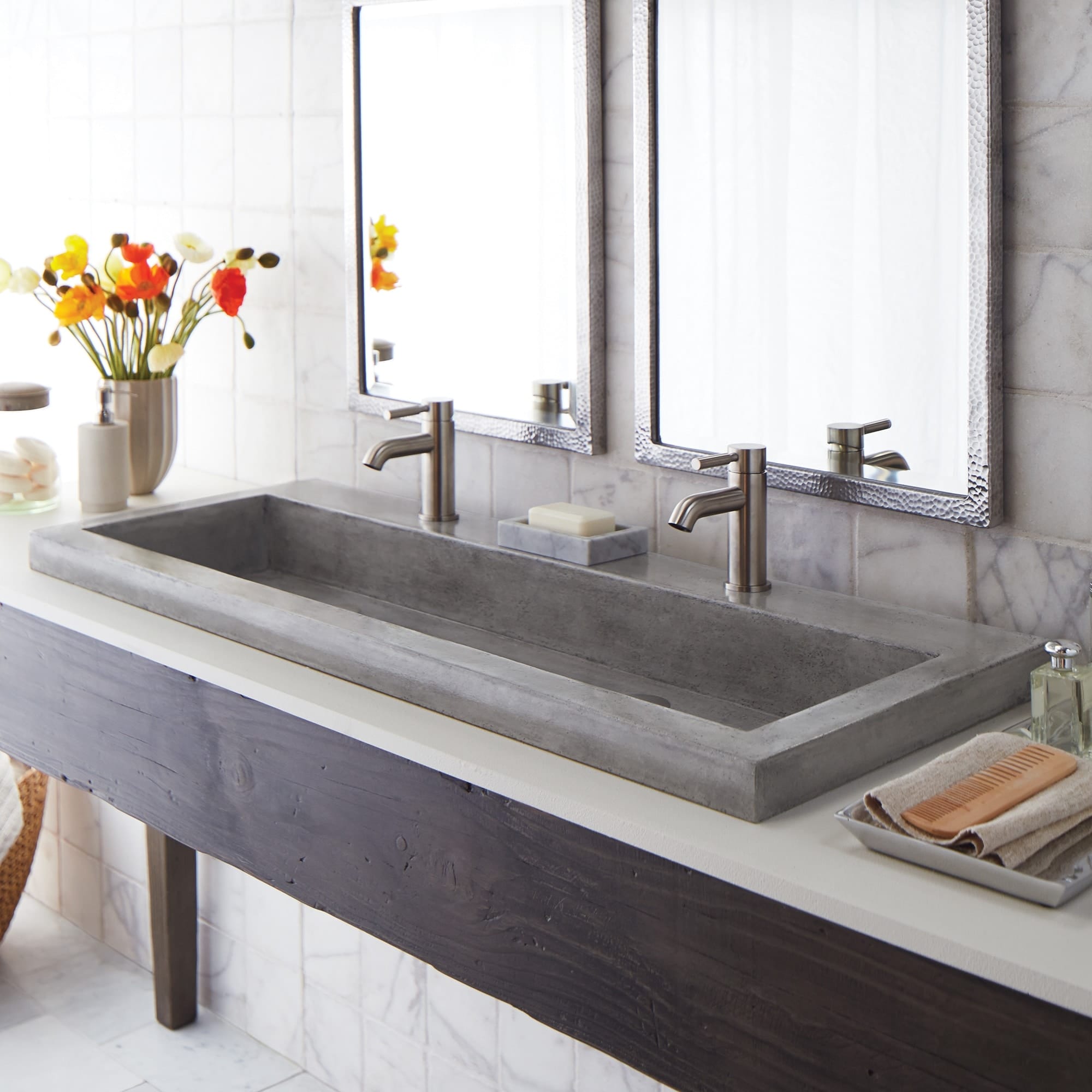 trough 48-inch nativestone drop-in double bathroom sink - 48" x 19