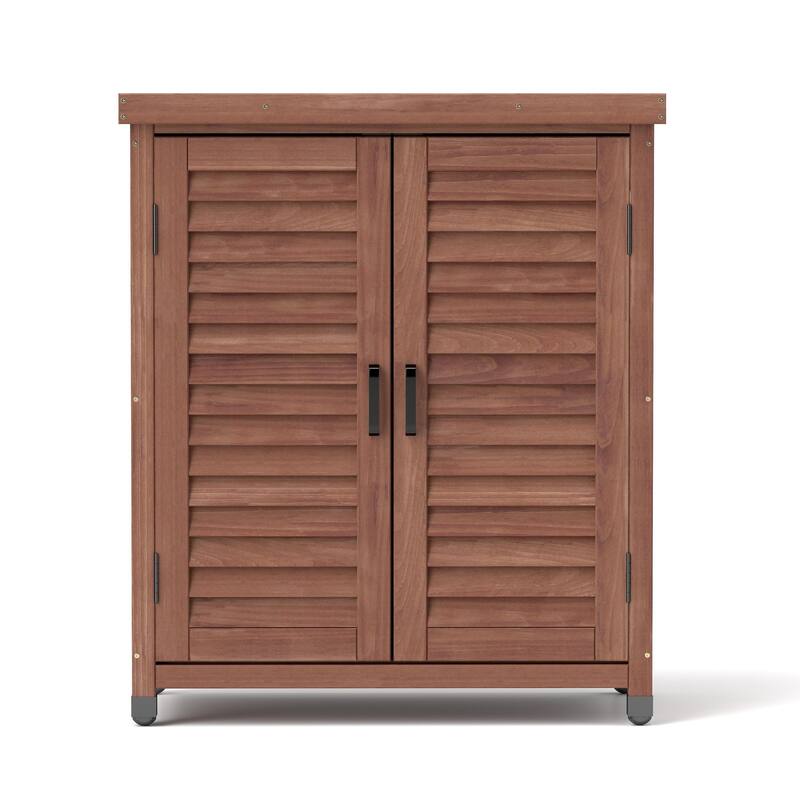 GDF Studio - Outdoor Wooden Potting Bench with Metal Tabletop Workstation and Storage Cabinet