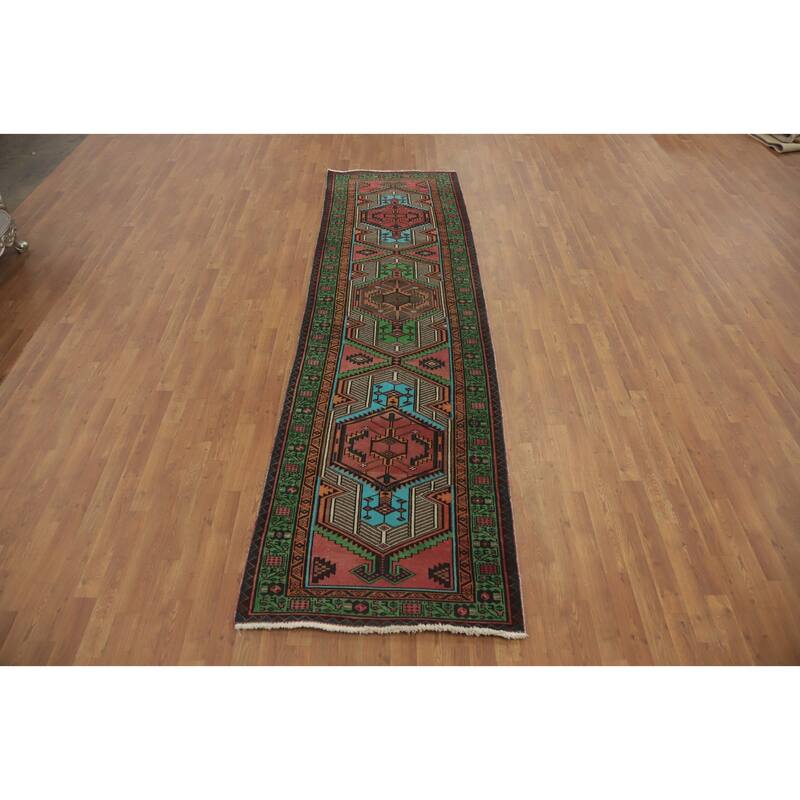 Hand Knotted Oriental 100% Wool Carpet Traditional Tribal Pink Ardebil Runner Rug - 11' 0'' X 3' 2''