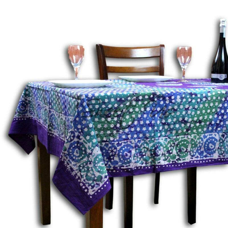 Cotton Batik Print Floral Tablecloth Rectangle - 58 x 90 in