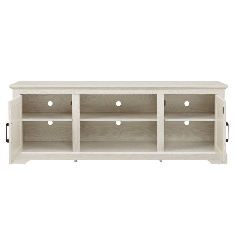 65 TV Stand with Rattan Accents and Ample Storage for 70 TVs