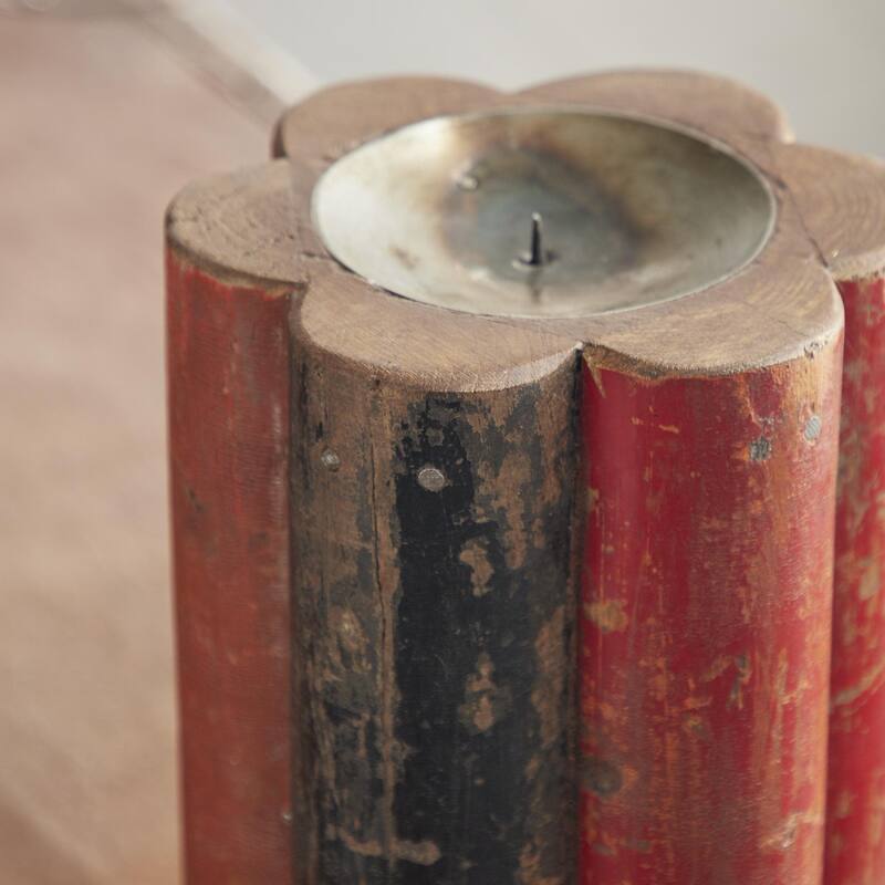 Red Wood Distressed Decorative Candle Holder