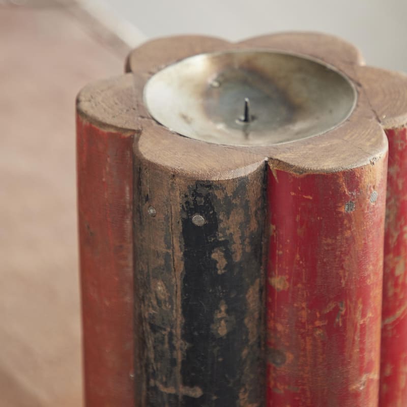 Wood Distressed Candle Holder - Red - Roche River Decor