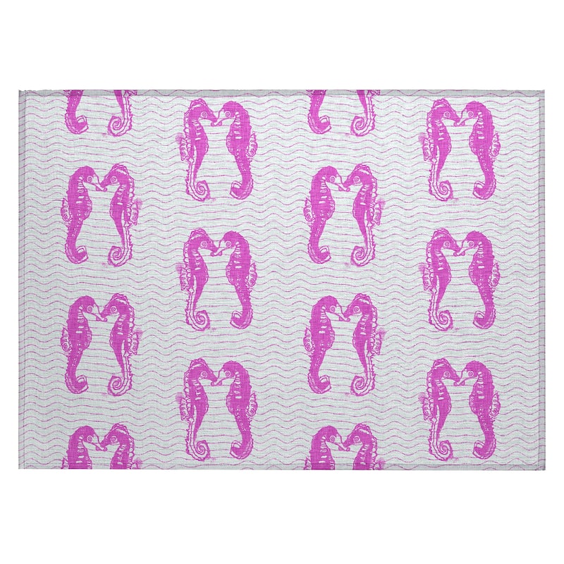 Indoor/ Outdoor Surfside Seahorses Washable Rug New - Pink - 1'8" x 2'6"