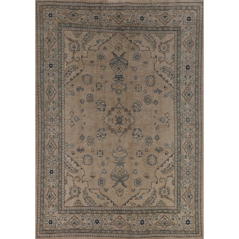 Vegetable Dye Oushak Turkish Rug Floral Hand-Knotted Wool Carpet - 7'8"x 9'10"