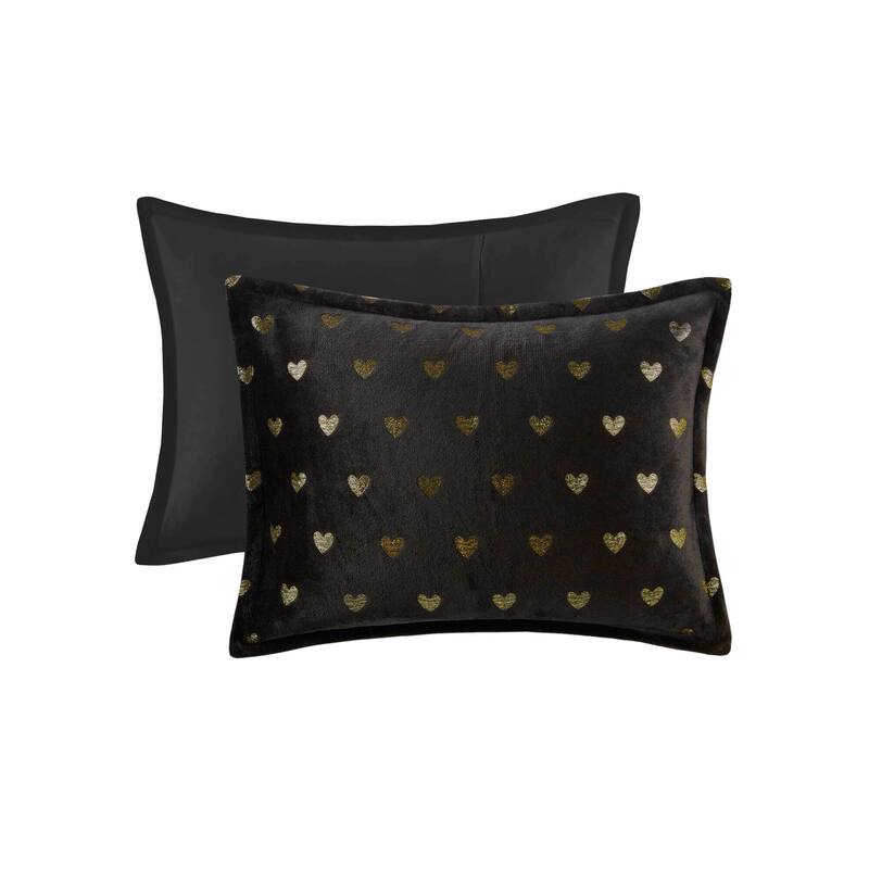 3 PCS Twin/Twin XL Metallic Printed Plush Comforter Set with Throw Pillow Black/Gold