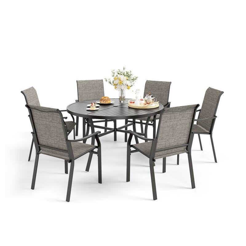 MAISON ARTS 5/7-Piece Patio Dining Set, Round Metal Table and 4/6 Textilene Fabric Padded Armchairs