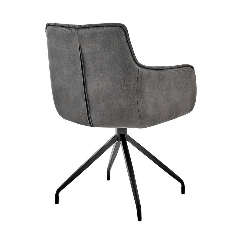 Dining Room Accent Chair in Charcoal Fabric and Black Metal Legs