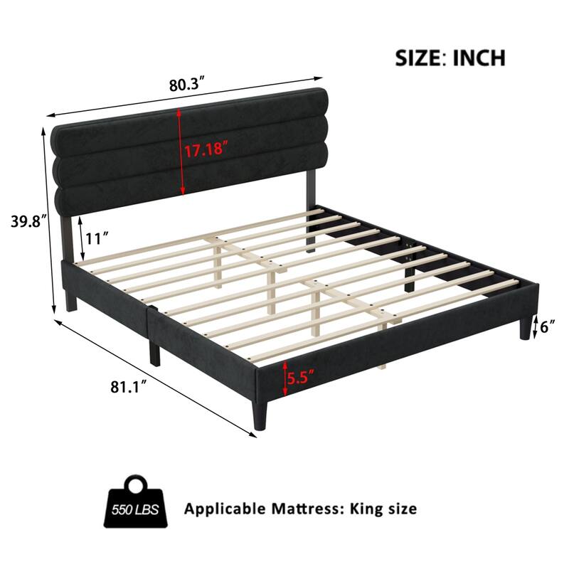 King Size Sturdy Platform Bed with Wooden Slats Support and Headboard