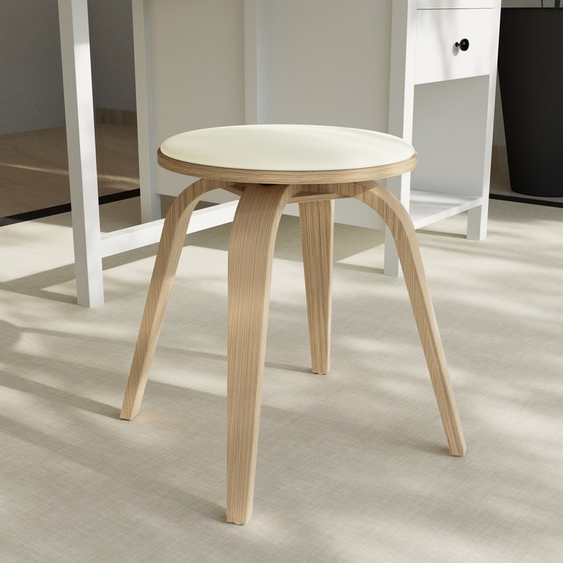 Pelya Minimalist Modern Round Counter Stool with Leather Seat & Poplar Wood Frame 360° Swivel Kitchen Bar Stool