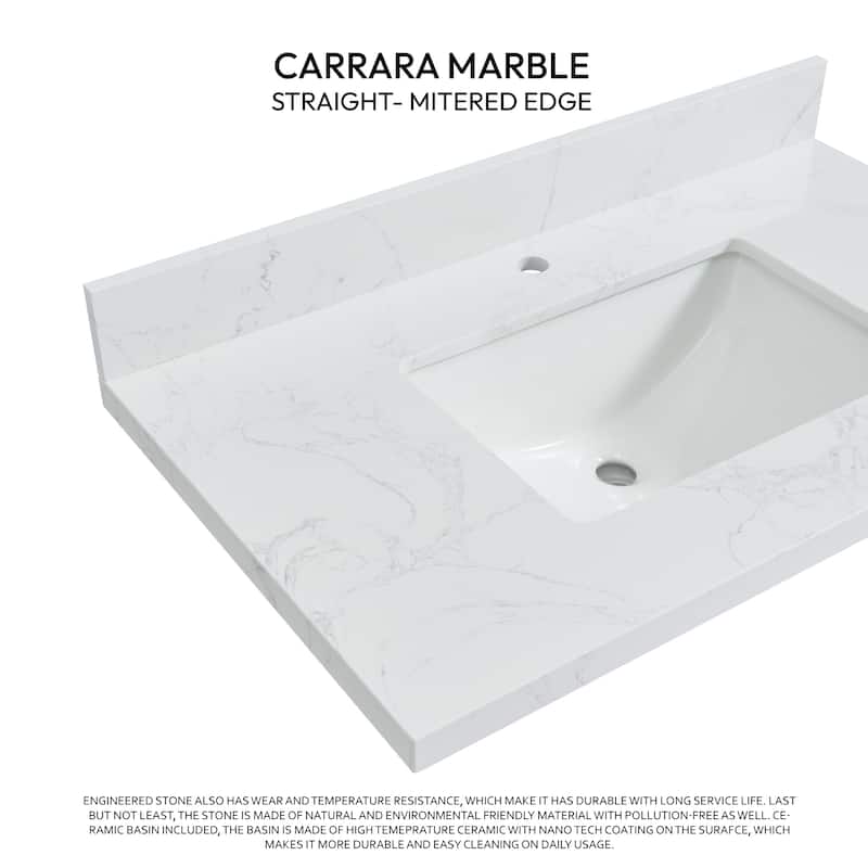 Malaga Composite Stone Vanity Top with White Rectangular Sink