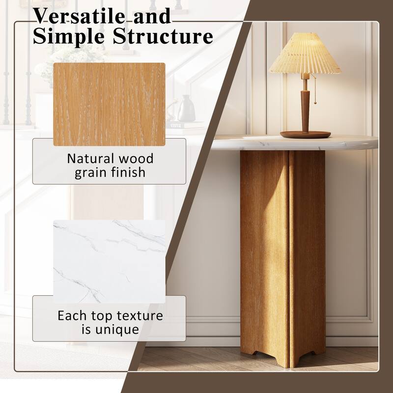 Narrow Console Table with Oval Faux Marble Top